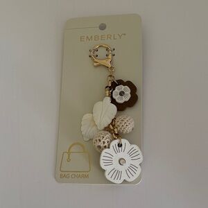 Brown and White Floral Keychain